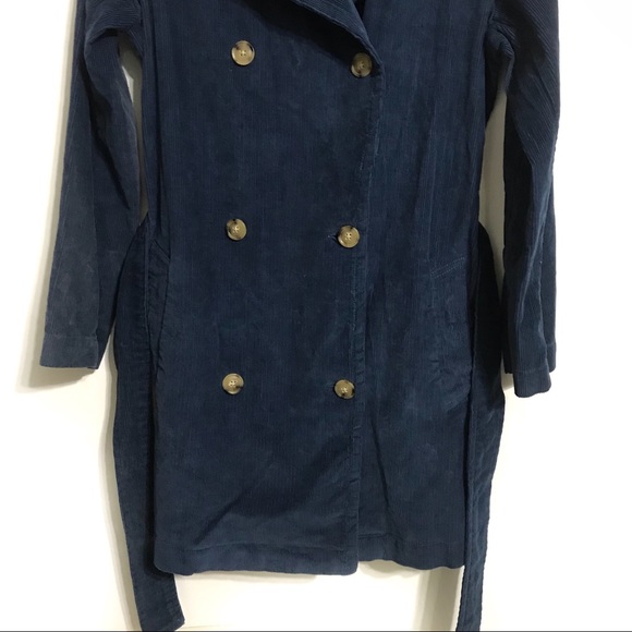 Marine Layer Kennedy Trench Coat Blue Corduroy M - Picture 4 of 8
